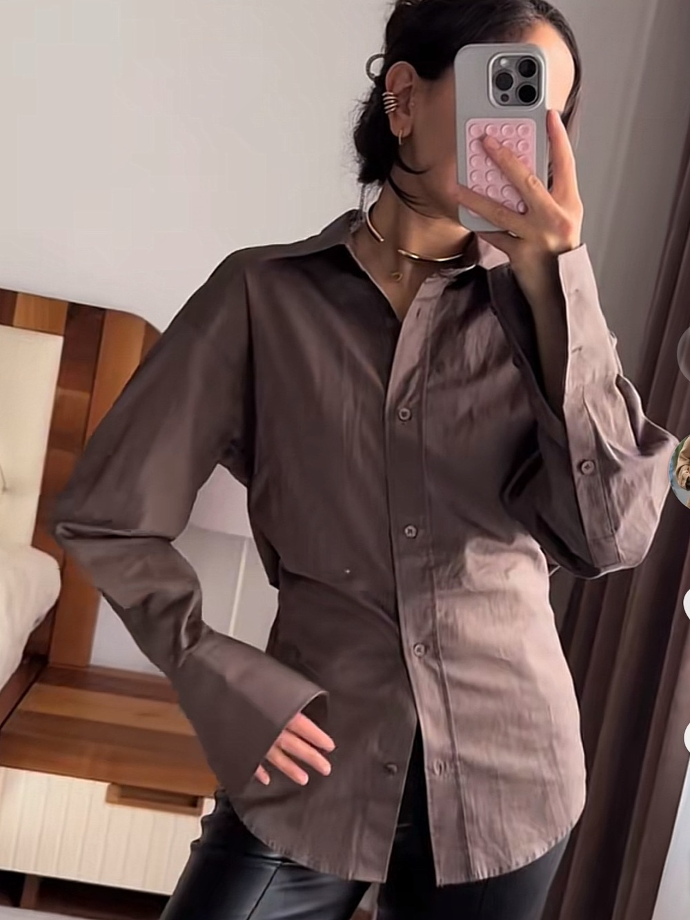 Zara Brown Button-Up Shirt